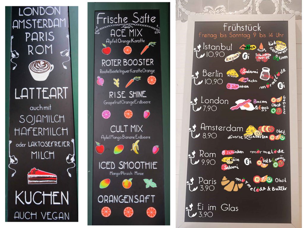 blackboards coffee cult frühstück säfte